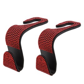 Jaeskeclip 2pcs Car Headrest Diamond Hook, Seat Back Storage Holder Exquisite Portable Semi-Open Type, Used for Coats, Handbags, Garbage Bags, Umbrellas(Red)
