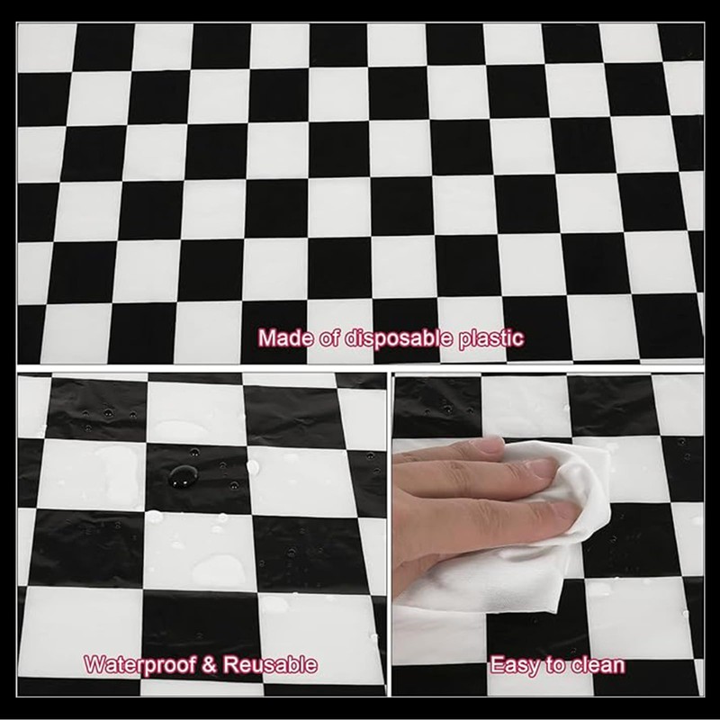 2pcs 137 x 274cm Black White Checkered PVC Table Cloth