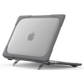 ProCase Funda para MacBook Pro 13" 2022 2020 A2338 A2289 A2251, Estuche Protector Delgado de Doble Capa con Soporte Adicional Plegable para MacBook Pro Nueva Retina de 13 Pulgadas con Touch ID - Gris