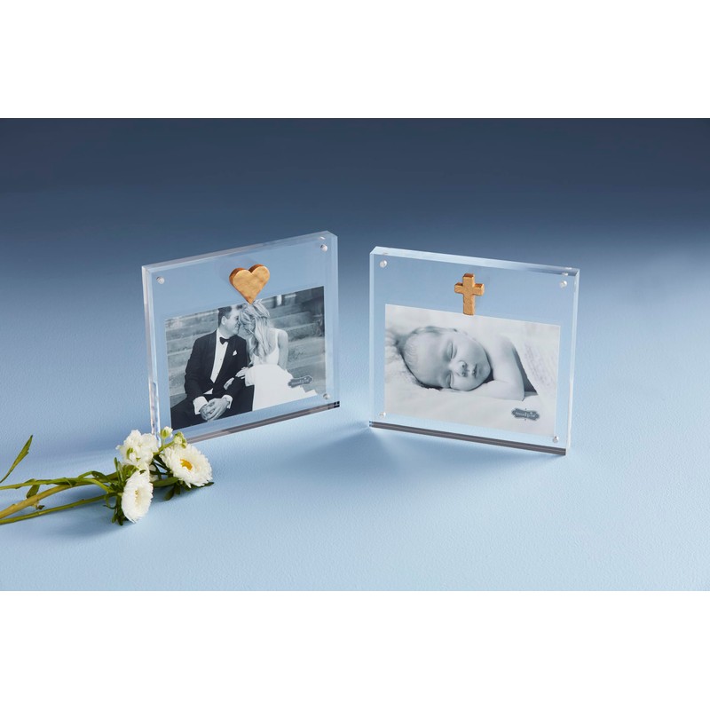 Mud Pie Acrylic Frame With Gold Cross; 6 1/2" x