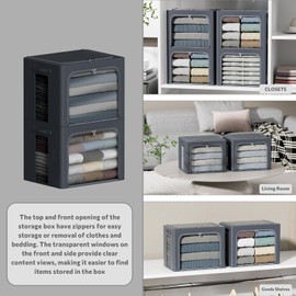 Chizjox Clothes Storage Bins with Metal Frame - 42L Stackable Storage Box with Lid，Foldable Storage Container Organizer for Clothes，4 Pack Non-Woven Storage Box with Clear Window