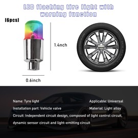 Kewucn 6 PCS LED Tire Valve Lights, Neon Spoke Flash Light Bulb Tire Valve Cap LED Wheel Lights, Waterproof Wheel Tyre Valve Cap Lamp for Bike Motorcycle Truck, Car Accessories (Colorful)