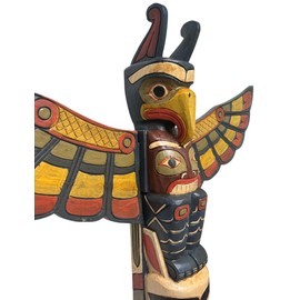 WorldBazzar Tall 3 Foot Tall Northwest Coast Style Wooden Eagle with Fish Totem Pole