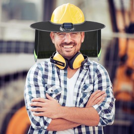 1 Set Solar Fan Hard Hat Sun Shade with Face Shield, Outdoor Fishing Hat Sun Visor for Men Women, Construction Work Accessories Full Brim Mesh Sunshade with Reflective Strip (Black)