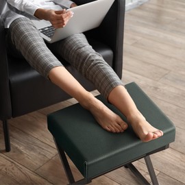 YBING Makeup Vanity Stool, Ottoman Stool Chair for Vanity, PU Leather Makeup Bench, Footrest Ottoman with X-Legs, Foot Rest Chair for Makeup Room, Living Room, Dark Green