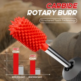 EZARC Tungsten Carbide Rotary Burr, 1/8’’ Shaft Ball Nose Tip Wood Carving Bit, Very Coarse Engraving & Material Removal Tool with Storage Case