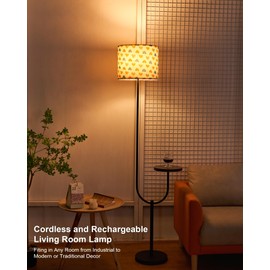 UMEXUS Cordless Rechargeable Floor Lamp, Battery Operated Modern Dimmable Floor Lamp with Remote, Timer, Small Side Table, 64" Tall Standing Light for Bedroom Living Room Corner Office, With 2PCS Bulb