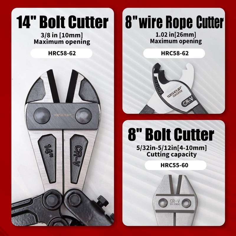 WISEUP 3Pcs Bolt Cutter Pliers Set, 14" Heavy Duty and