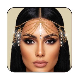 Latious Head Chain Jewelry Gold Rhinestone Forehead Headpiece Goddess Hair Accessories for Women (Gold)