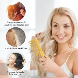 Wooden Comb Coarse Curls, Bamboo Comb Curling Comb Wooden Coarse Comb for Curls Lightweight Comb Women for Women Curly Wavy Thick Hair (5 mm Teeth Width)