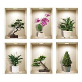 TOARTI Pack of 6 3D Wall Stickers, Vase, Green Wall Stickers for Living Room, Flowers, Plants, Wall Stickers, Vinyl Plants, Bottles, Leaf Wall Pictures for Bedroom, Office, Kitchen, Wall Decoration,