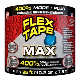 Flex Tape MAX, Black, 4 in x 25 ft (10.2 cm x 7.6 m) - Rubberized Waterproof Tape; Patch, Seal Indoor & Outdoor; Instantly Stop Leaks; Great for Home, Plumbing, Outdoor, Marine, DIY, Automotive