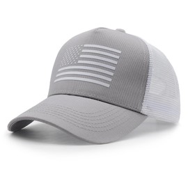 WALNOVA American Flag Trucker Cap, Adjustable Mesh Snapback USA Flag Baseball Cap for Men Women, Grey
