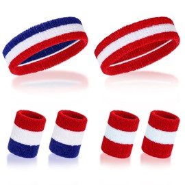 Haakong Striped Sweatbands Wristbands Set Sports Headband for Men Women 80s 90s Accessories Costumes