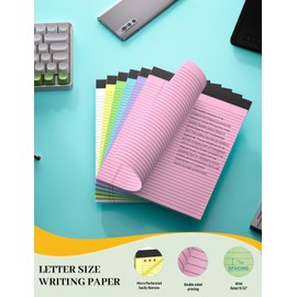 Colored Legal Pads, Yellow Legal Pads 8.5 x 11, 48 Pack Note Pads 8.5 x 11 Wide Ruled, Notepads 8.5 x 11 with Sturdy Back, Perforated Writing Paper Pads, Colored Lined Pads for Office, School, Home
