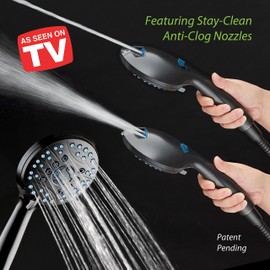 AquaCare As-Seen-On-TV High Pressure 8-setting Handheld Shower Head - Built-in Power Wash to Clean Tub, Tile & Pets, Overhead & Wall Brackets, Pure-Clean Nozzles, Extra-long 6 ft. Stainless Steel Hose