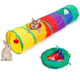 ASOCEA Collapsible Cat Tunnel Interactive Rainbow Tunnel for Indoor Cats Foldable Play Tubes with a Ball Toy for Cat Kitty Puppy Rabbit Exercising Hiding Training Running