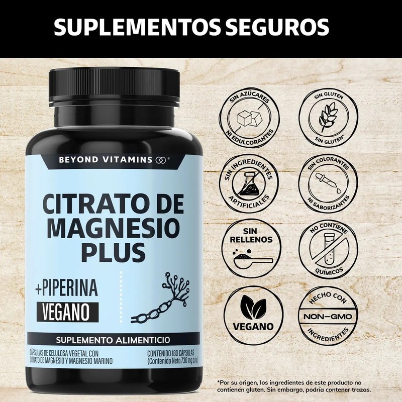 Citrato Magnesio Plus Con Piperina 455mg Magnesio Elemental Magnesio Capsulas