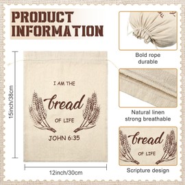 Vesici 8 Pcs Large Linen Bread Bag for Homemade Bread Reusable Container and Saver Drawstring Storage Bags Unbleached Storage Container Keeper for Bakery 12" x 15" (Elegant Style)