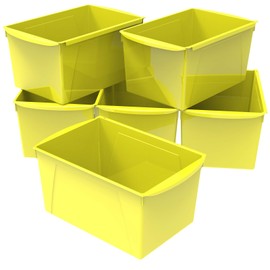 Storex Extra Large Yellow Book Bins Interlocking Organizer 6 Pack for Home Of...