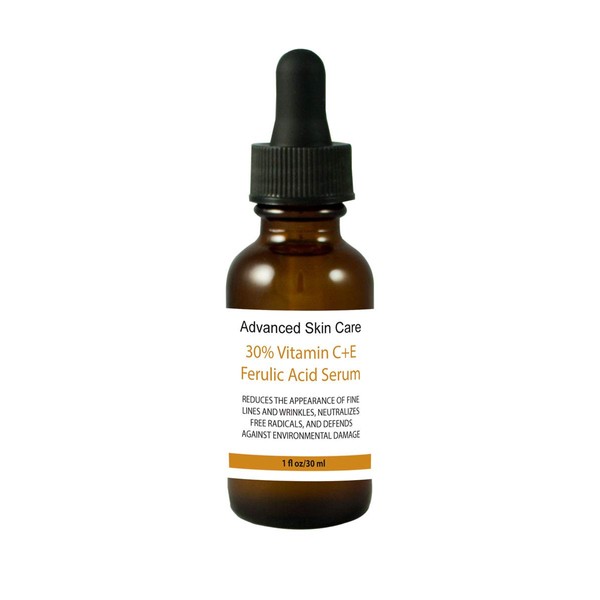 Advanced Skin Care 30% Vitamin C+e Ferulic Acid Serum, Sun Damage Wrinkle 1 Oz / 30 Ml Amber Bottle with Droper