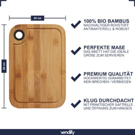 vendify® Bamboo Breakfast Board - Chopping Board 28 x 20 cm - Wooden Kitchen Board