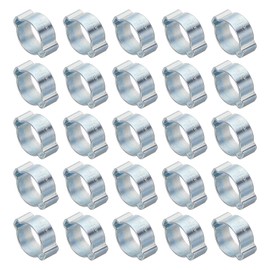 PATIKIL 50 Pack 15-18mm Double Ear Hose Clamp, Galvanized Steel O Clip Crimp Rings for Fuel Petrol Pipe Tube Fitting Connections, Silver Tone