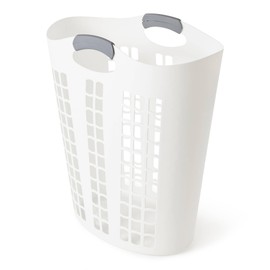 Gracious Living Easy Carry Flex Hamper, Large 87.5 Liter Lightweight Plastic Ventilated Laundry Basket Clothes Bin with Handles, White (5 Pack)