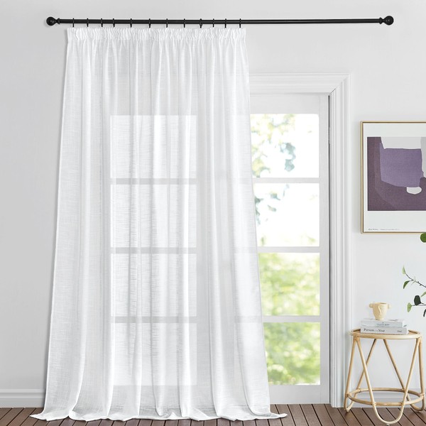 PONY DANCE Linen Curtain White Semi-Transparent Extra Wide Curtains with