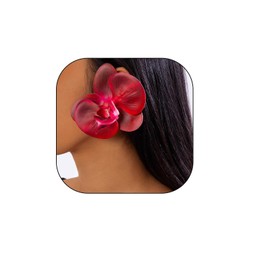 Big Flower Drop Earrings for Women Large Butterfly Orchid Stud Artificial Bohemian Butterfly Orchid Large Flower Ear Studs Bridal Wedding Floral Jewelry (Red)