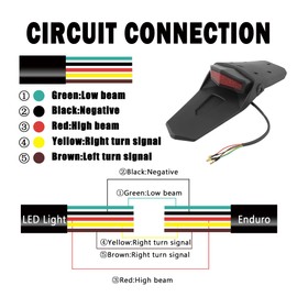 PowerMotor Motorcycle Rear Fender LED Tail Light Universal Enduro Dirt Bike Brake Lamp Turn Signals for Off-Road Motorcycle Dirt Bike (FN-210-Red)