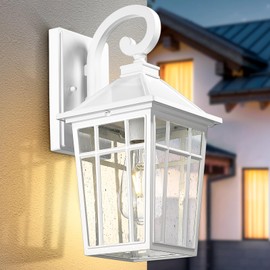 Darkaway Outdoor Wall Lights for House, Exterior Lighting Fixtures Wall Mount Outdoor Porch Lights Waterproof White Outdoor Sconce Lights with Seeded Glass for Patio Hallway Garage