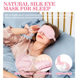 Natural Silk Eye Mask for Sleep- Sleep Mask with Elastic Strap 100% Coverage Blackout Light, Blindfold Pressure-Free, Skin-Friendly & Breathable, Eye Shade for All Women/Men