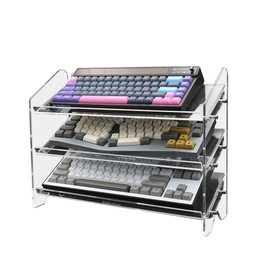 Bright Stone Acrylic Keyboard Display Stand,Mechanical Keyboard Storage Rack,Multilayer Acrylic Organizer,Desktop Shelf Holder for Customized Keyboard (3 Tiers,Short)