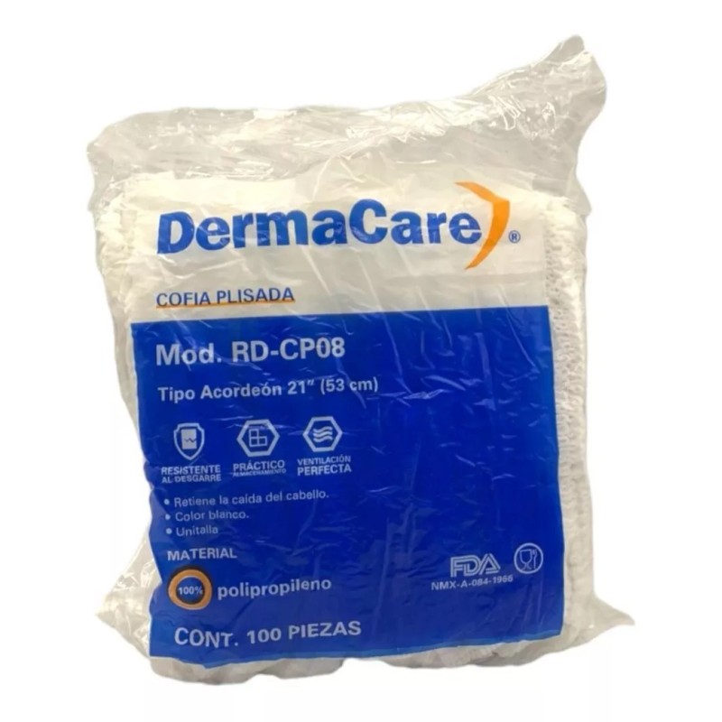 Derma Care Cofia Plisada Desechable Blanca Dermacare C/500 Pzas