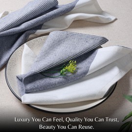 Ramanta Home Cloth Napkins Set of 12 18x18 Inches - Fall Thanksgiving Block Striped Dinner Napkins for Christmas Farmhouse Wedding, Washable Soft 100% Cotton Table Linen for Everyday Use - Denim Blue