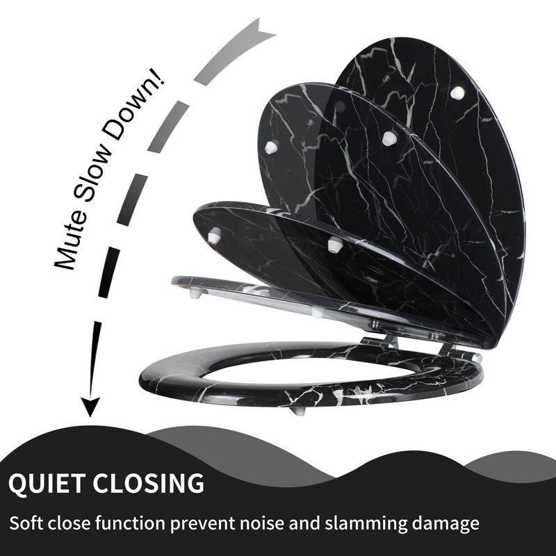 Angel Shield Marble Toilet Seat Durable Molded Wood with Quiet