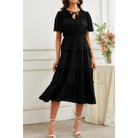 Ystguic Women's Summer V Neck Boho Dress High Waist Tie Flowy Casual Beach Vacation Dresses Medium YG025 Black M