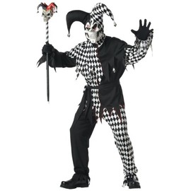 California Costumes Men's Adult- Black Evil Jester Costume, Black/White, Small