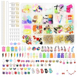 MoguGo Charms Anhänger Set 420 Stück – DIY Schmuck Selber Machen, mit Bubble Tea, Schmetterling, Gummibärchen – Bastelset für Armband, Ohrringe & Schlüsselanhänger