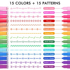 AOROKI 15 Colors Curve Highlighter Pens Set，15 Different Shapes Dual Tip Markers Cool Pens for Journal Planner Scrapbook Art Office School Supplies