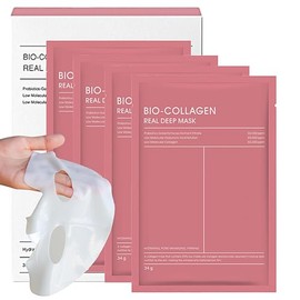 4 Stück Bio Collagen Mask, Bio-collagen Real Deep Mask, Kollagen Maske, Collagen Maske Overnight, Hydratisierende Übernachtmask, Tiefenhydratisierung Reduziert Feine Linien Verbessert die Elastizität