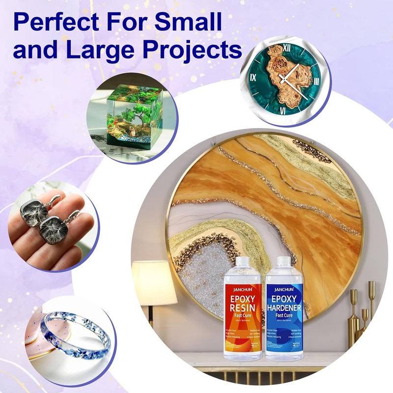 JANCHUN Crystal Clear Epoxy Resin Kit 32OZ, Bubble-Free, Anti-Yellowing, Self