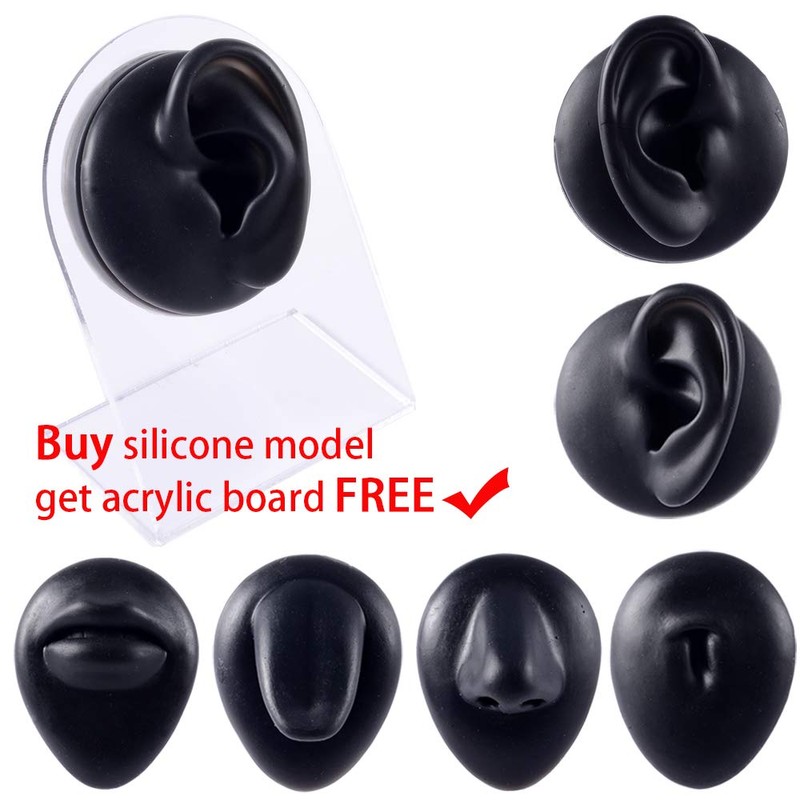 Black Soft Silicone Human Ear Mouth Eye Tongue Navel Model