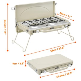 ONLYFIRE Portable Camping stove 2-Burner, Propane Camping Stove with Foldable Legs, Camping Grill Stove with Adjustable Burners, Heavy-Duty Latch & Handle for Camping, Tailgating, RV, BBQ, Off-white