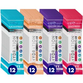 NewTrition Hydration Powder, Electrolyte Powder Packets, Naturally Flavored Hydrating Packets for Water, Fast Acting Electrolytes with Vitamins, Blue Razz, Peach, Grape, Limonberry, 48 Servings
