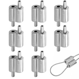 Hordion 8-Pack Wire Rope Cable Clamps, 1/16" (1.5-2mm) Adjustable Two-Way Zinc Alloy Silver Picture Hanging Clips