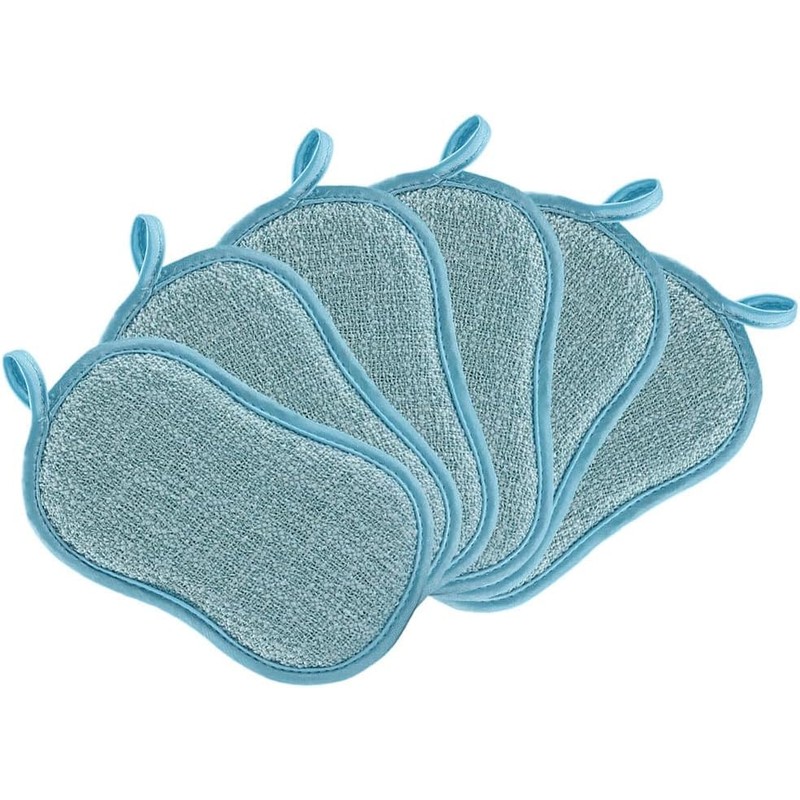 6PCS Reusable Sponges Kitchen Double-Side Microfiber Sponge Non Scratch Microfiber