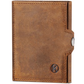 KORUTA® Slim Wallet with RFID Protection - Card Holder - Mini Wallet for Men and Women - Credit Card Holder Money Clip Wallet Small Wallet, Brown vintage, With XL coin compartment