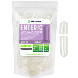 XPRS Nutra Size 00 Empty Capsules - 100 Count Clear Enteric Coated Empty Gelatin Capsules - Delayed Release Pills - DIY Capsule Filling - Pure Bovine Empty Enteric Gel Caps